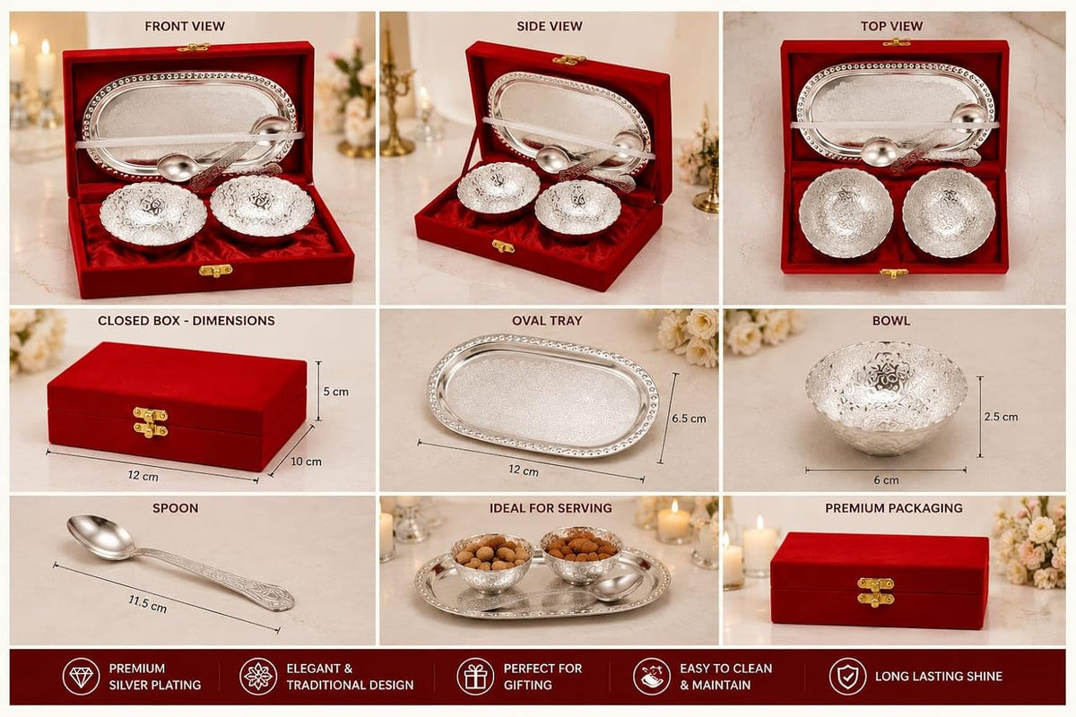 Silver-Plated Tray, Bowl & Spoon Serving Set