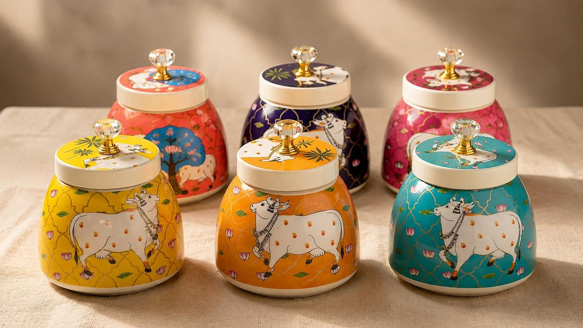 Pichwai Art Steel Storage Jar