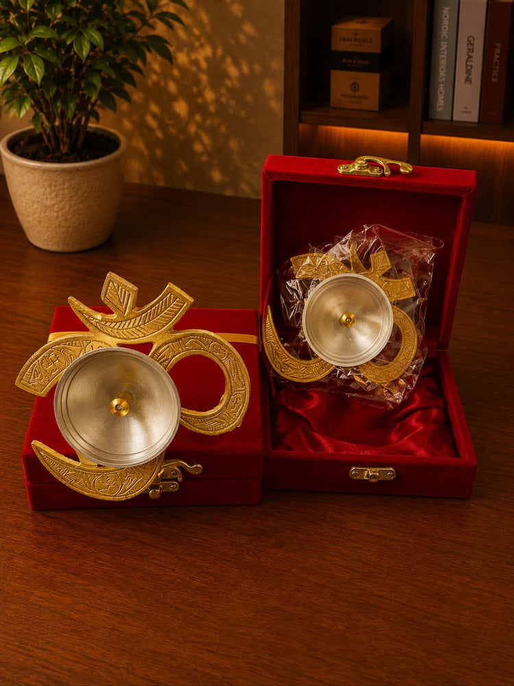 Om Pooja Diya – Set of 2, both diyas shown