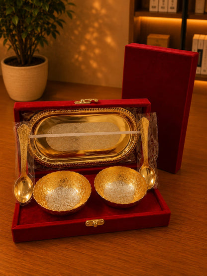 2-Piece Golden Bowl, Spoon & Plate Set