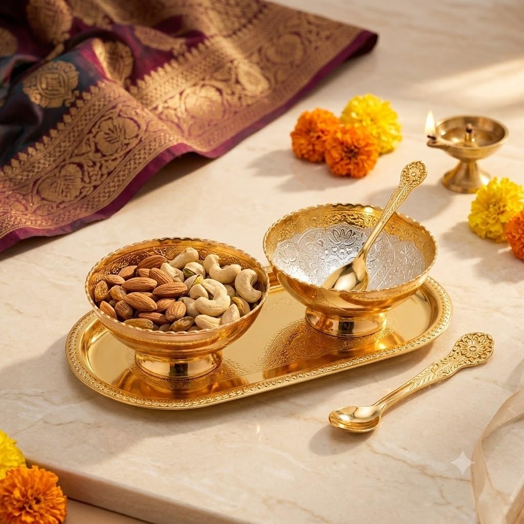 2-Piece Golden Bowl, Spoon & Plate Set, gifting lifestyle