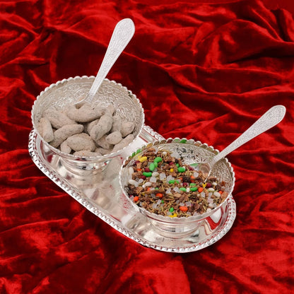 Silver-Plated Tray, Bowl & Spoon Serving Set
