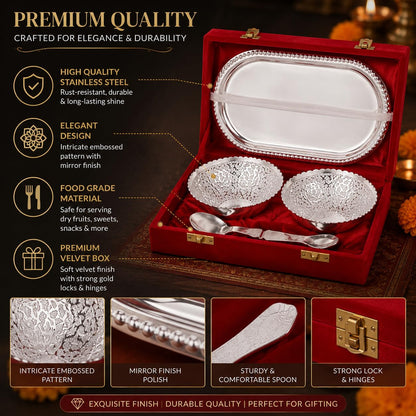 Silver-Plated Tray, Bowl & Spoon Serving Set