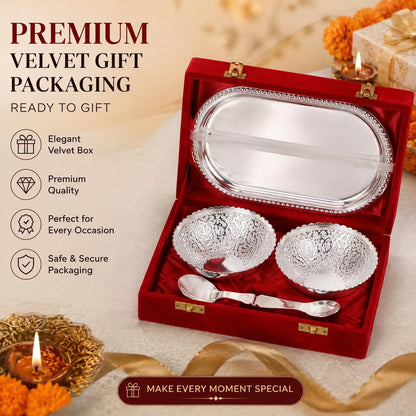 Silver-Plated Tray, Bowl & Spoon Serving Set