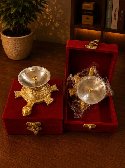 Brass Tortoise Diya, full view