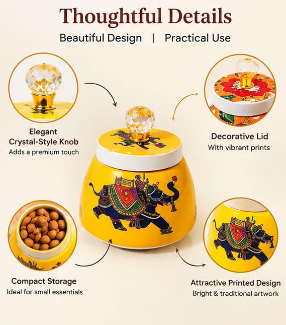 Pichwai Art Steel Storage Jar