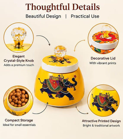 Pichwai Art Steel Storage Jar