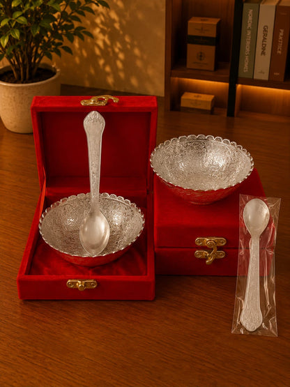 Silver-Plated Bowl & Spoon Duo Gift Box, both boxes shown