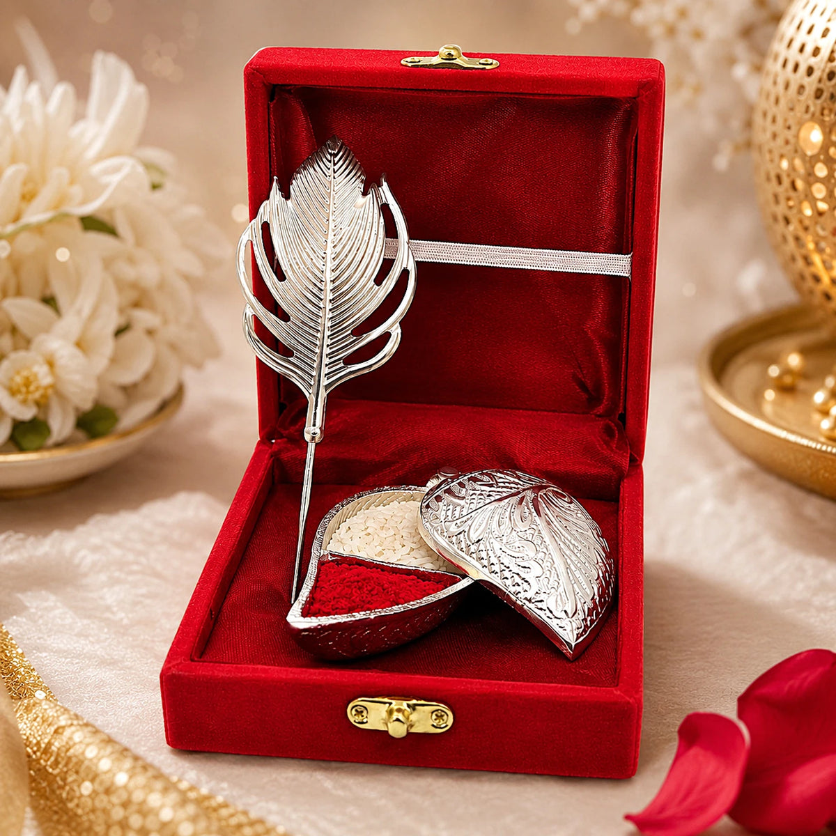 Silver-Plated Feather Decorative Gift Set, single set