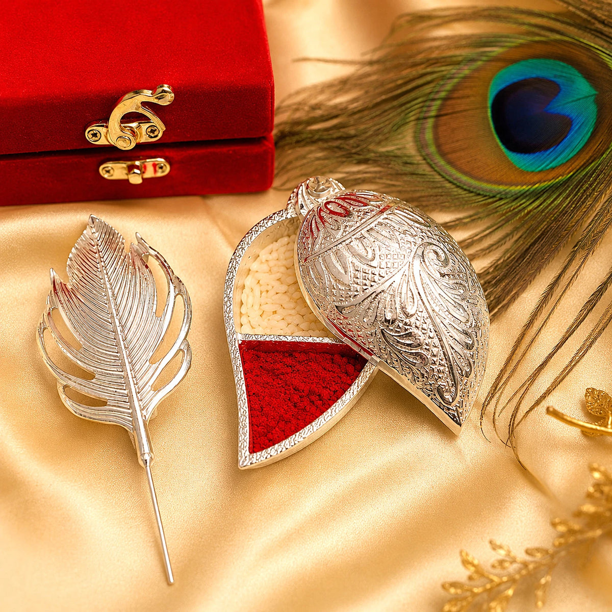 Silver-Plated Feather Decorative Gift Set