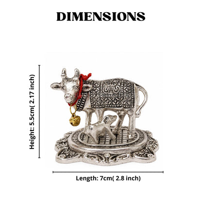 Silver-Plated Kamdhenu Cow & Calf Idol