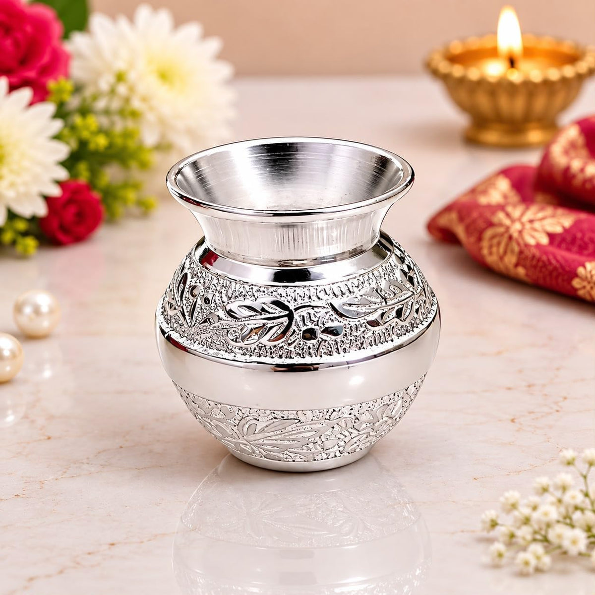 Silver-Plated Mini Pooja Kalash, single piece