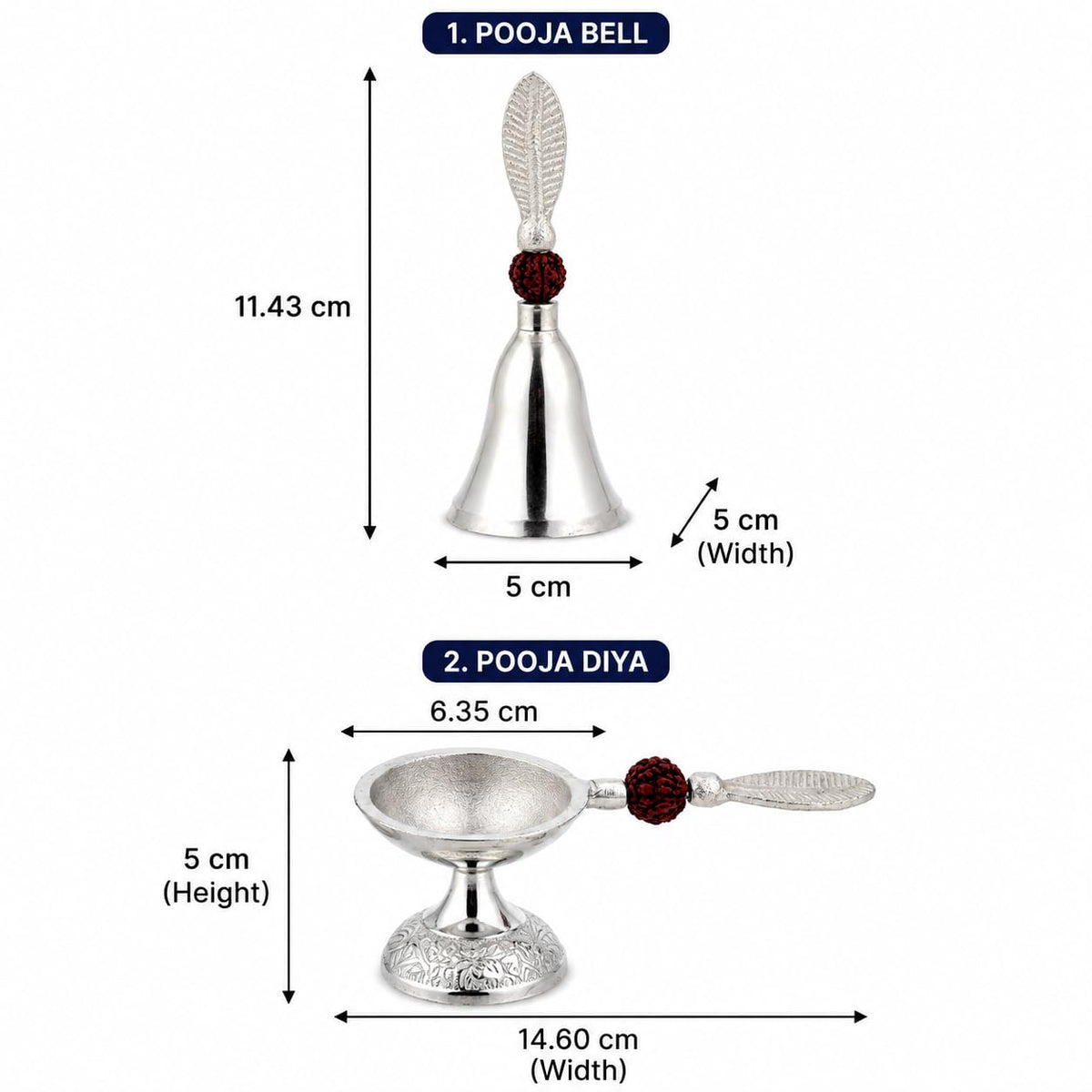 Silver-Plated Pooja Bell & Diya Set with Rudraksha