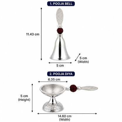 Silver-Plated Pooja Bell & Diya Set with Rudraksha