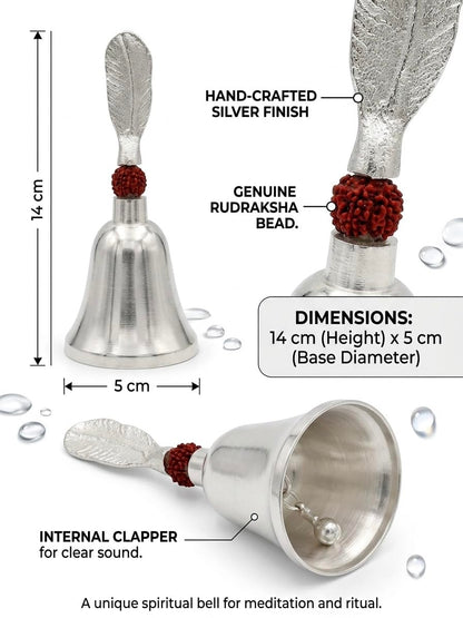 Silver-Plated Pooja Bell with a feather-shaped top