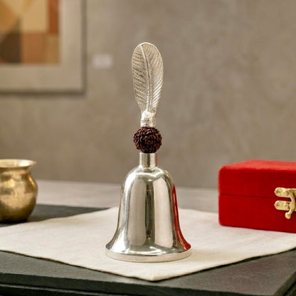 Silver-Plated Pooja Bell & Feather Gift Set — single bell with feather-shaped top