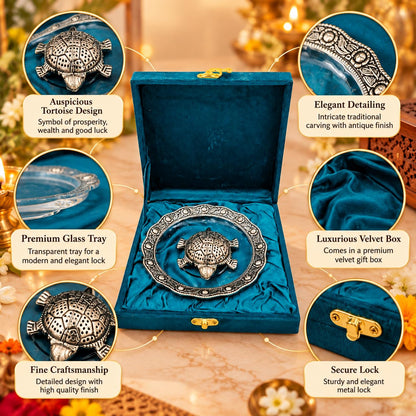 Silver-Plated Vastu Tortoise with Decorative Plate