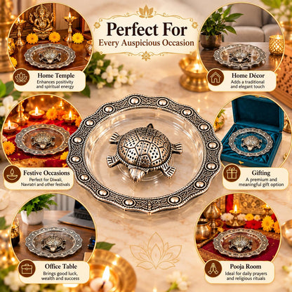 Silver-Plated Vastu Tortoise with Decorative Plate