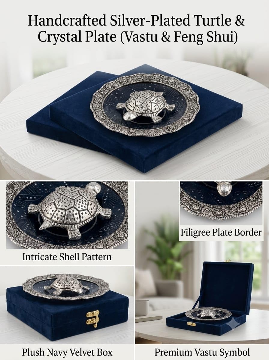 Silver-Plated Vastu Tortoise with Decorative Plate