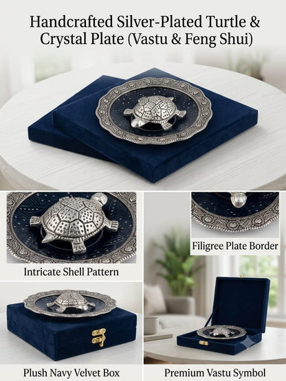 Silver-Plated Vastu Tortoise with Decorative Plate